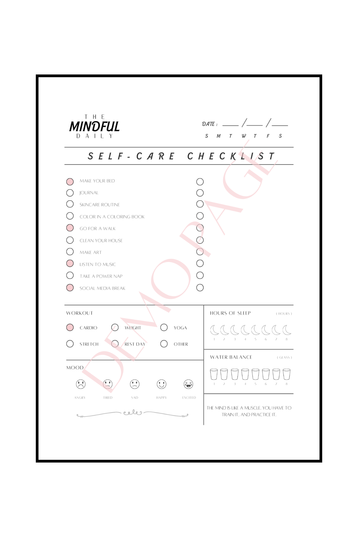 The Mindful Daily Self-Care Checklist